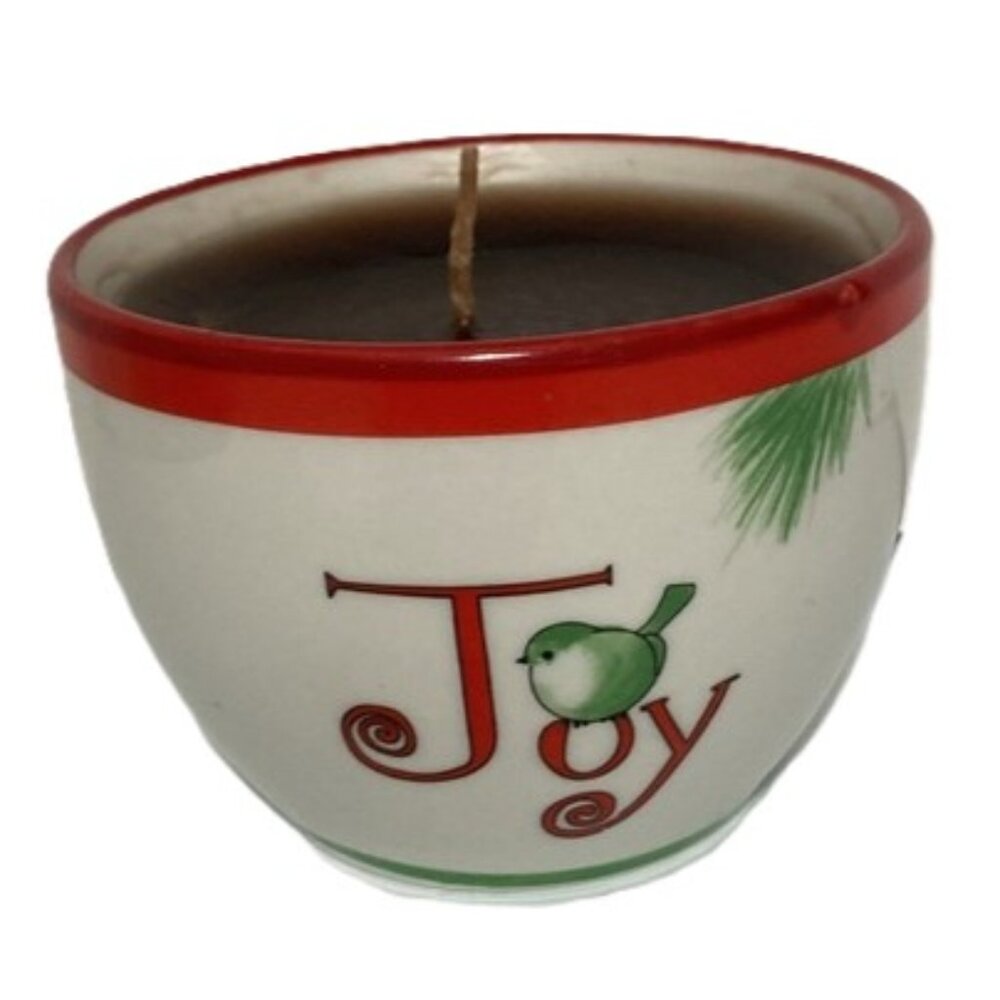 JOY Ceramic Candle Bowl Little Bird Pine Branch Gingerbread Scent 10 ounces